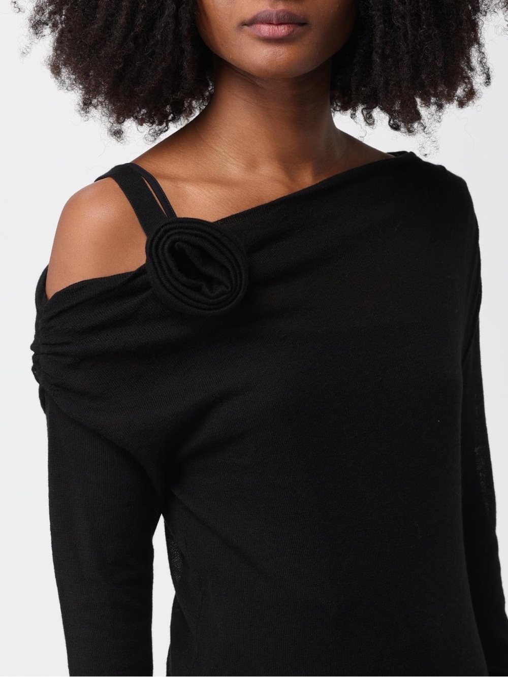 Blumarine Maglia Black Rosette Off Shoulder Long Sleeve Sheer Knit Top 4 Y2K